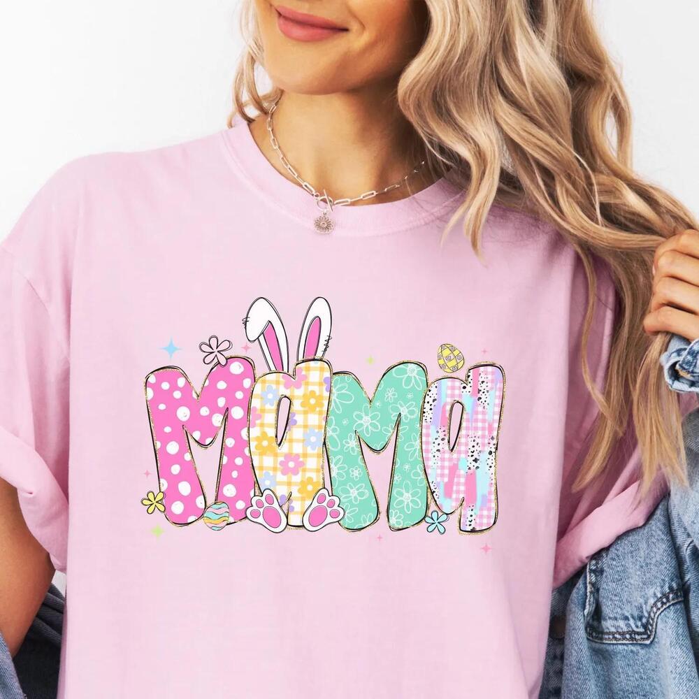 Easter Mama Shirt Retro Bunny Mom Tee Pastel Easter Shirt